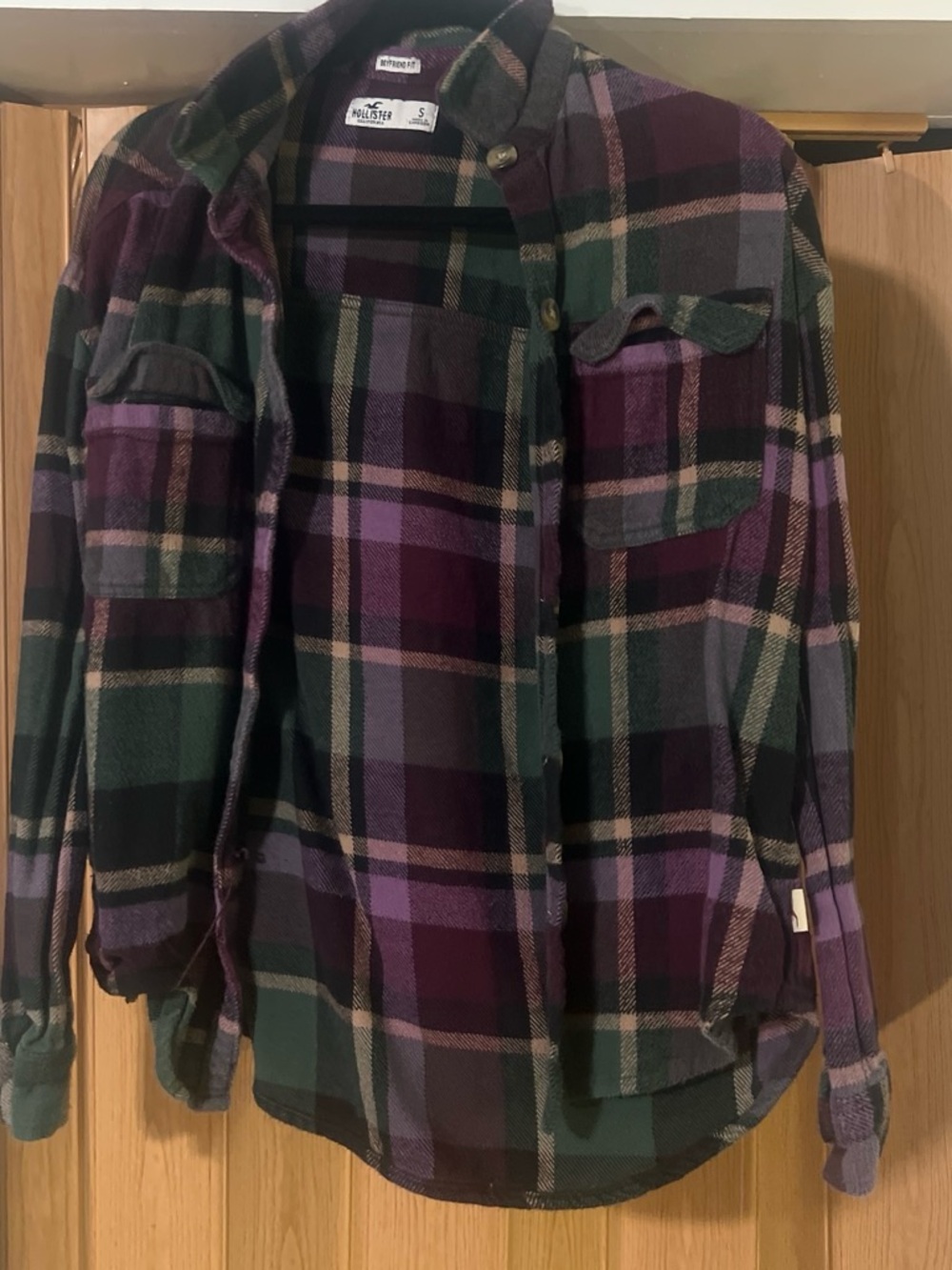 Hollister Purple and Green Plaid Button-Up Shirt